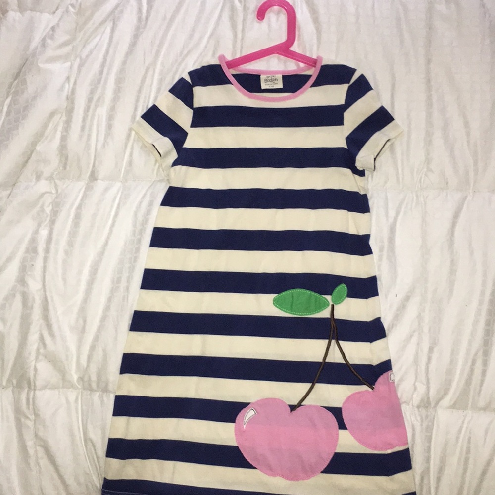 NWOT Mini Boden Striped Dress w/ Cherry